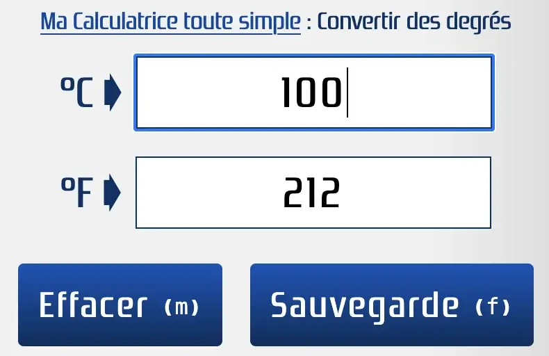 Convertir 100 °C en °F